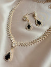 Luxury Water Drop black gold Rhinestone Necklace Earrings For Women Crystal Zircon Pendant