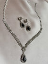 Luxury Crystal black stone Necklace Earrings For Women High-end Rhinestone Pendant Clavicle Chain