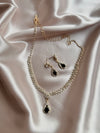 Luxury Water Drop black gold Rhinestone Necklace Earrings For Women Crystal Zircon Pendant