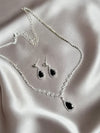 Luxury Crystal black stone Necklace Earrings For Women High-end Rhinestone Pendant Clavicle Chain