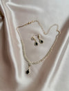 Luxury Water Drop black gold Rhinestone Necklace Earrings For Women Crystal Zircon Pendant