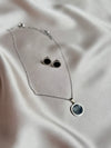 LUXUSTEEL Black Silver Shell Round shaped Women's Pendants Necklace Earring Sets