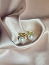 Bow Pearl Earrings Gold White Pearl
