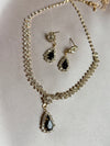 Luxury Water Drop black gold Rhinestone Necklace Earrings For Women Crystal Zircon Pendant