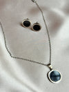 LUXUSTEEL Black Silver Shell Round shaped Women's Pendants Necklace Earring Sets