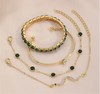 4Pcs/Set Snake Green Gemstone Bangle Rhinestone Full Metal Bracelet.High-quality rhinestones, like cubic zirconia, would add to the luxury feel.