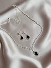 Luxury Crystal black stone Necklace Earrings For Women High-end Rhinestone Pendant Clavicle Chain