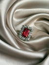 Delicate Square Flower Silver Color White Red zirconia Stone Ring