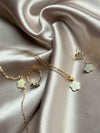 Lucky Five-petal Flower Clover Earrings Necklace Ring Bracelet Four-piece Set for Woman