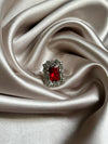Delicate Square Flower Silver Color White Red zirconia Stone Ring