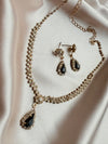Luxury Water Drop black gold Rhinestone Necklace Earrings For Women Crystal Zircon Pendant