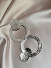 Big Diamond Dangle Round Silver Earrings