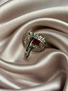 Delicate Square Flower Silver Color White Red zirconia Stone Ring