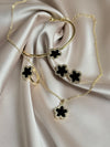 New Gold-Plated Silver Flowers 5 Pieces/Set Bracelet Pendant Necklace Earrings