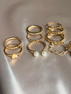 Set Of Gold Stone Pearl Rings