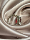 Delicate Square Flower Silver Color White Red zirconia Stone Ring