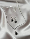 Luxury Crystal black stone Necklace Earrings For Women High-end Rhinestone Pendant Clavicle Chain