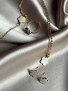 Lucky Five-petal Flower Clover Earrings Necklace Ring Bracelet Four-piece Set for Woman