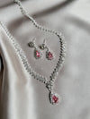 TREAZY NEW Charm Pink Crystal Rhinestones Bridal Jewelry for Women Waterdrop Necklace Earrings Fashion Wedding Jewelry Sets