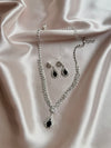 Luxury Crystal black stone Necklace Earrings For Women High-end Rhinestone Pendant Clavicle Chain